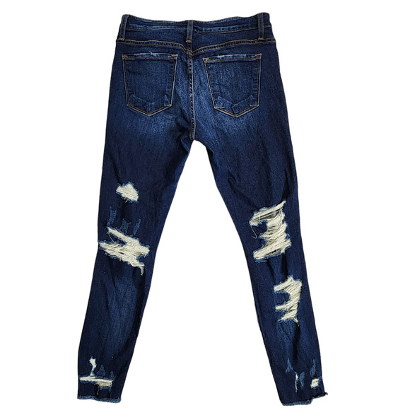 Bridge By Gly Womens Ankle Skinny Jeans 27 Mid Rise Dark Wash Raw Hem Distressed - Picture 2 of 9